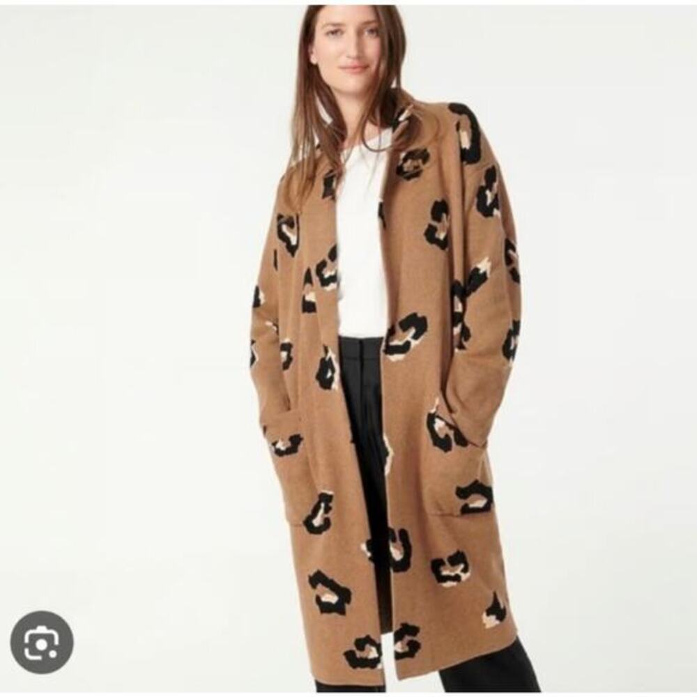 J.Crew Ella Open-Front Leopard Long sweater cardigan XS